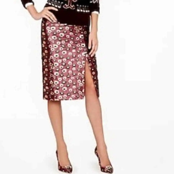 J Crew Metallic Purple Floral Straight Skirt with Gold and Black Accents - Picture 5 of 5